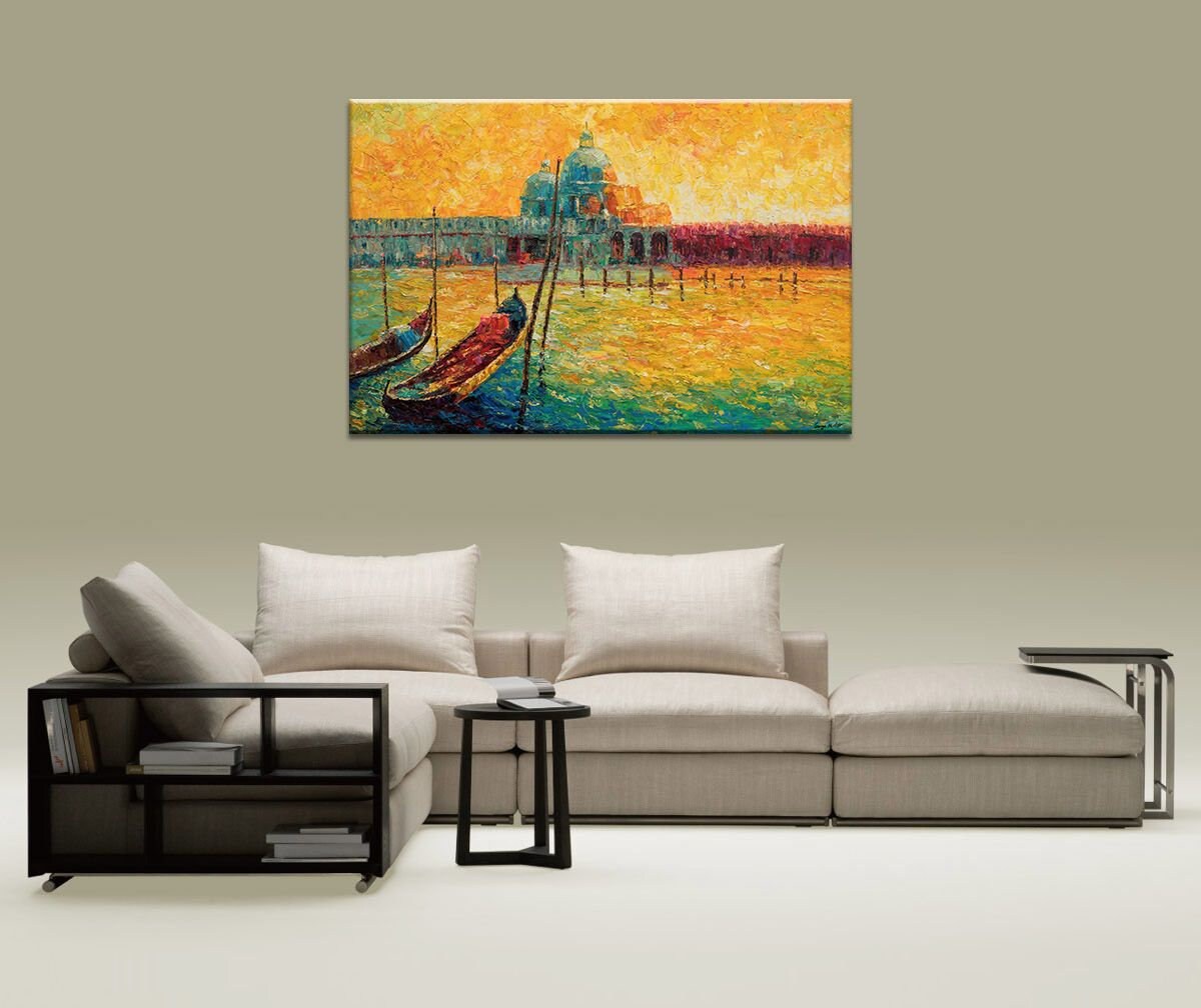 Italian Venice Gondola Oil Painting Seascape, Large Oil Painting, Abstract Canvas Art, Living Room Art, Rustic Decor, Oil Painting Landscape