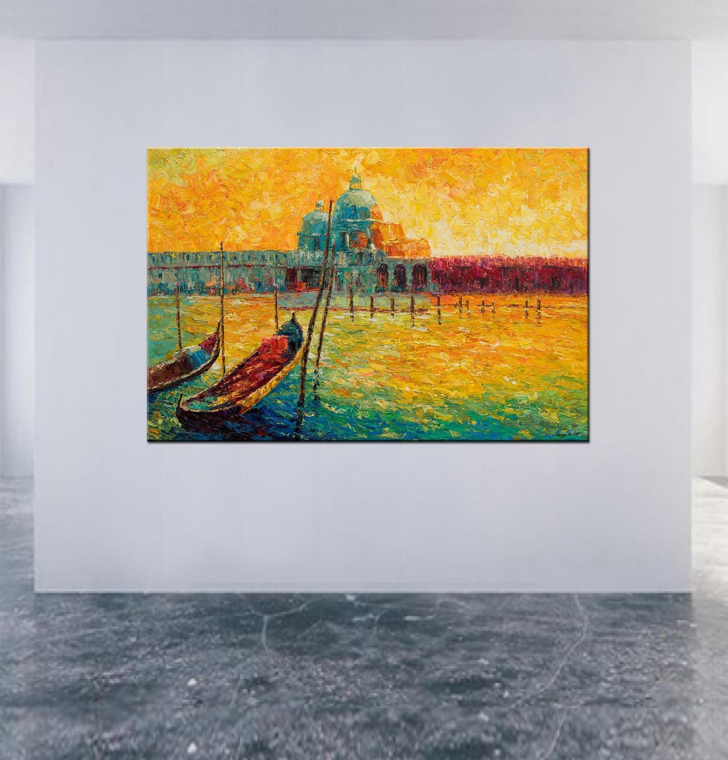 Italian Venice Gondola Oil Painting Seascape, Large Oil Painting, Abstract Canvas Art, Living Room Art, Rustic Decor, Oil Painting Landscape