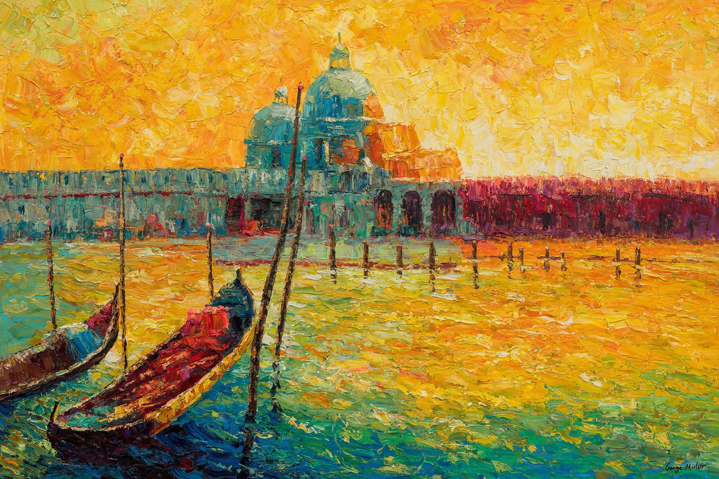 Italian Venice Gondola Oil Painting Seascape, Large Oil Painting, Abstract Canvas Art, Living Room Art, Rustic Decor, Oil Painting Landscape