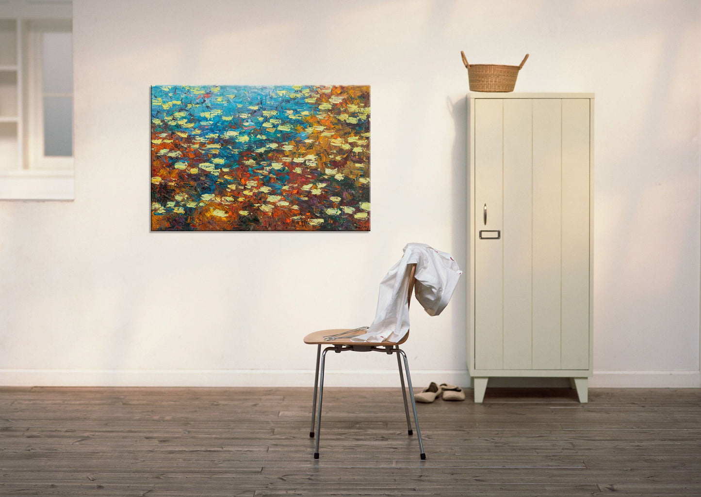 Original Oil Painting Water Lilies Pond Autumn, Modern Painting, Abstract Oil Painting, Canvas Art, Canvas Wall Art, Large Oil Painting