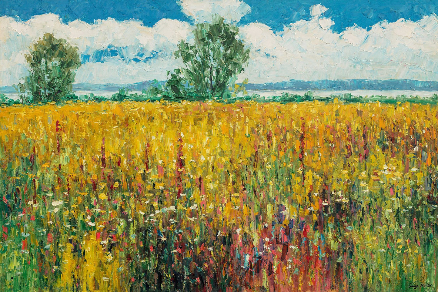 Oil Painting Landscape Spring Floral Fields Pallete Knife Canvas Wall Art, Canvas Art, Original Painting, Original Landscape Oil Paintings