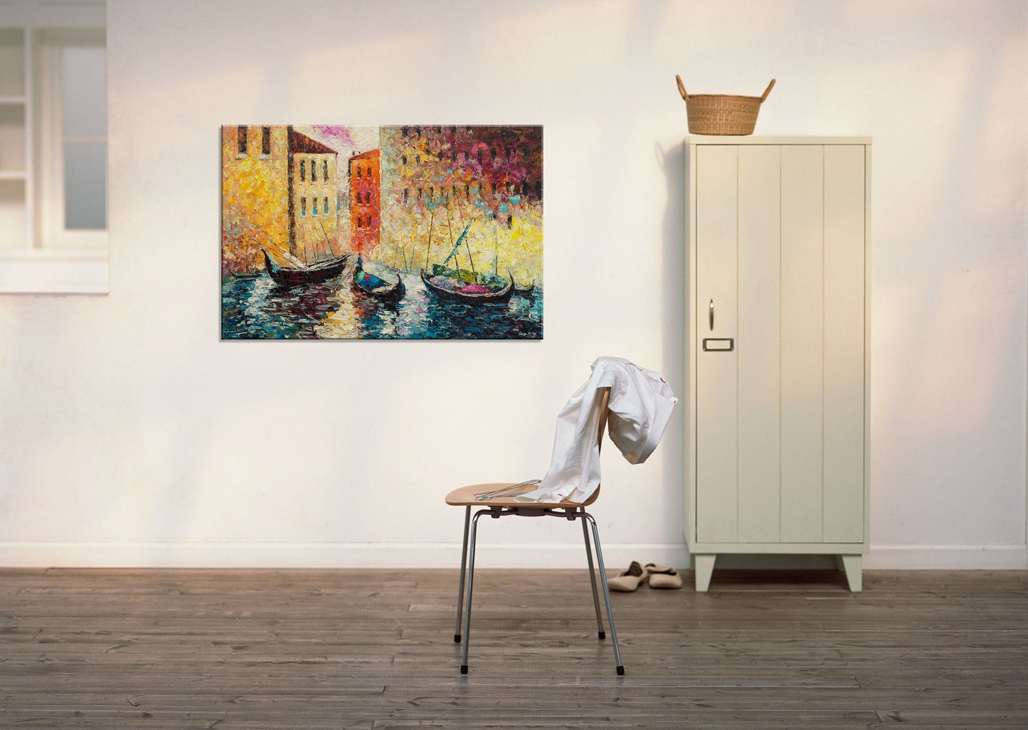Oil Painting Venice Grand Canal Gondola Sunset, Original Abstract Painting, Abstract Painting, Large Landscape Painting, Living Room Decor