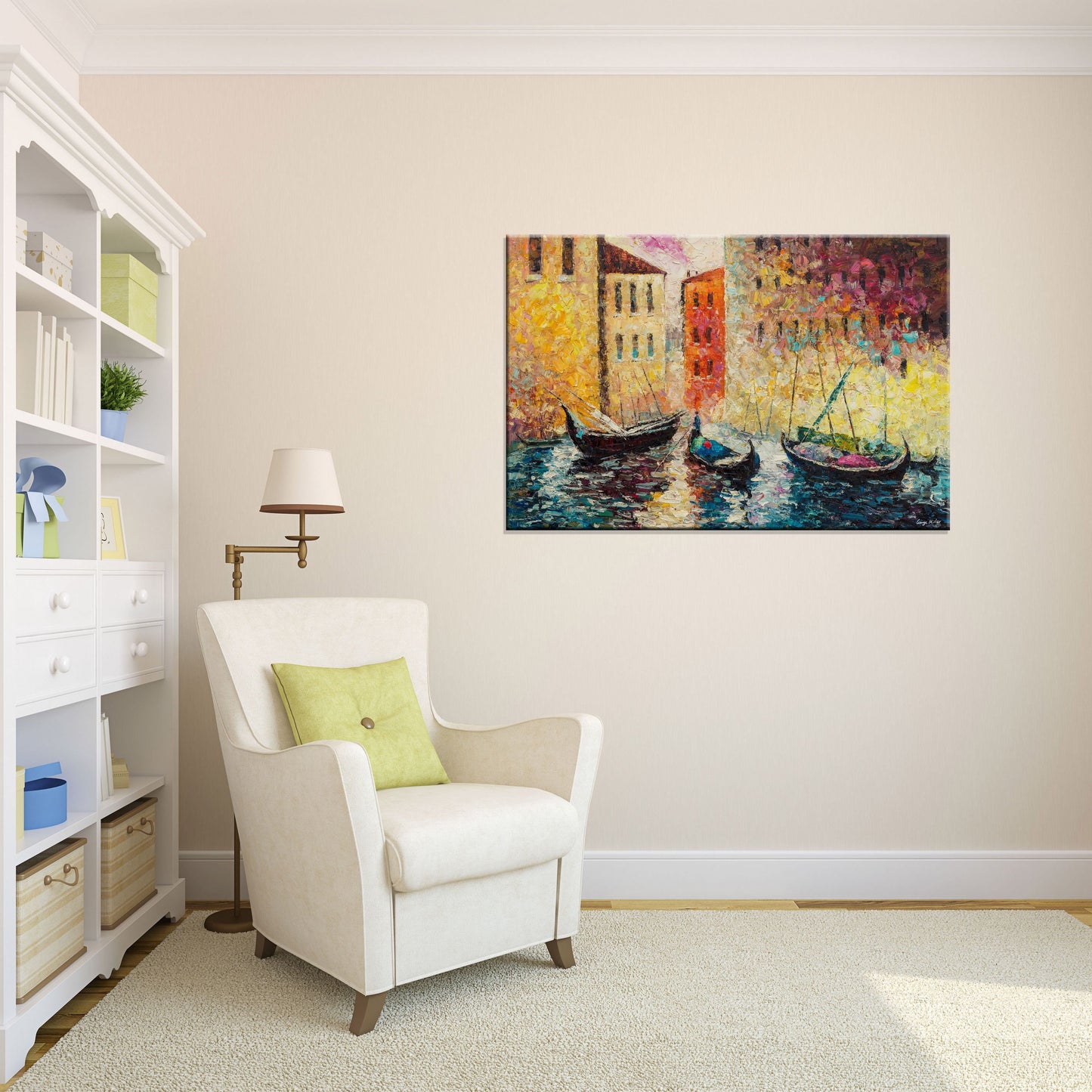 Oil Painting Venice Grand Canal Gondola Sunset, Original Abstract Painting, Abstract Painting, Large Landscape Painting, Living Room Decor