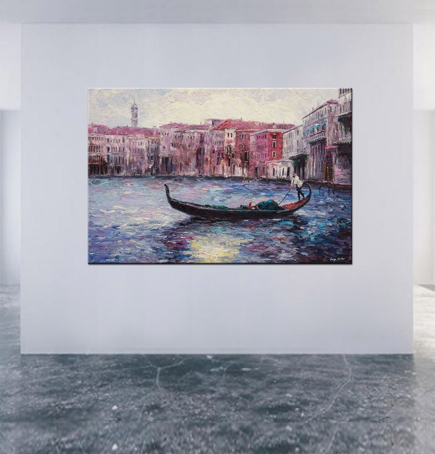 Oil Painting, Seascape, Itanlian Venice Gondola Sunset, Large Art, Original Oil Painting, Palette Knife Painting, Landscape Oil Painting