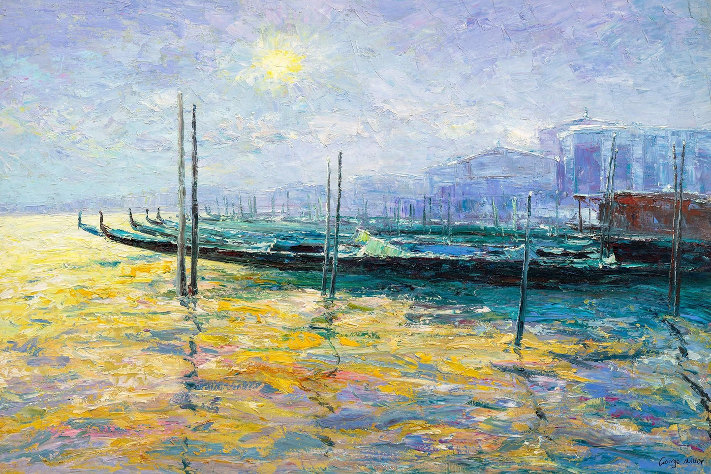 Oil Painting Original Venice Gondola at Dawn, Large Art, Large Landscape Painting, Large Canvas Painting, Canvas Art, Master Bedroom Decor