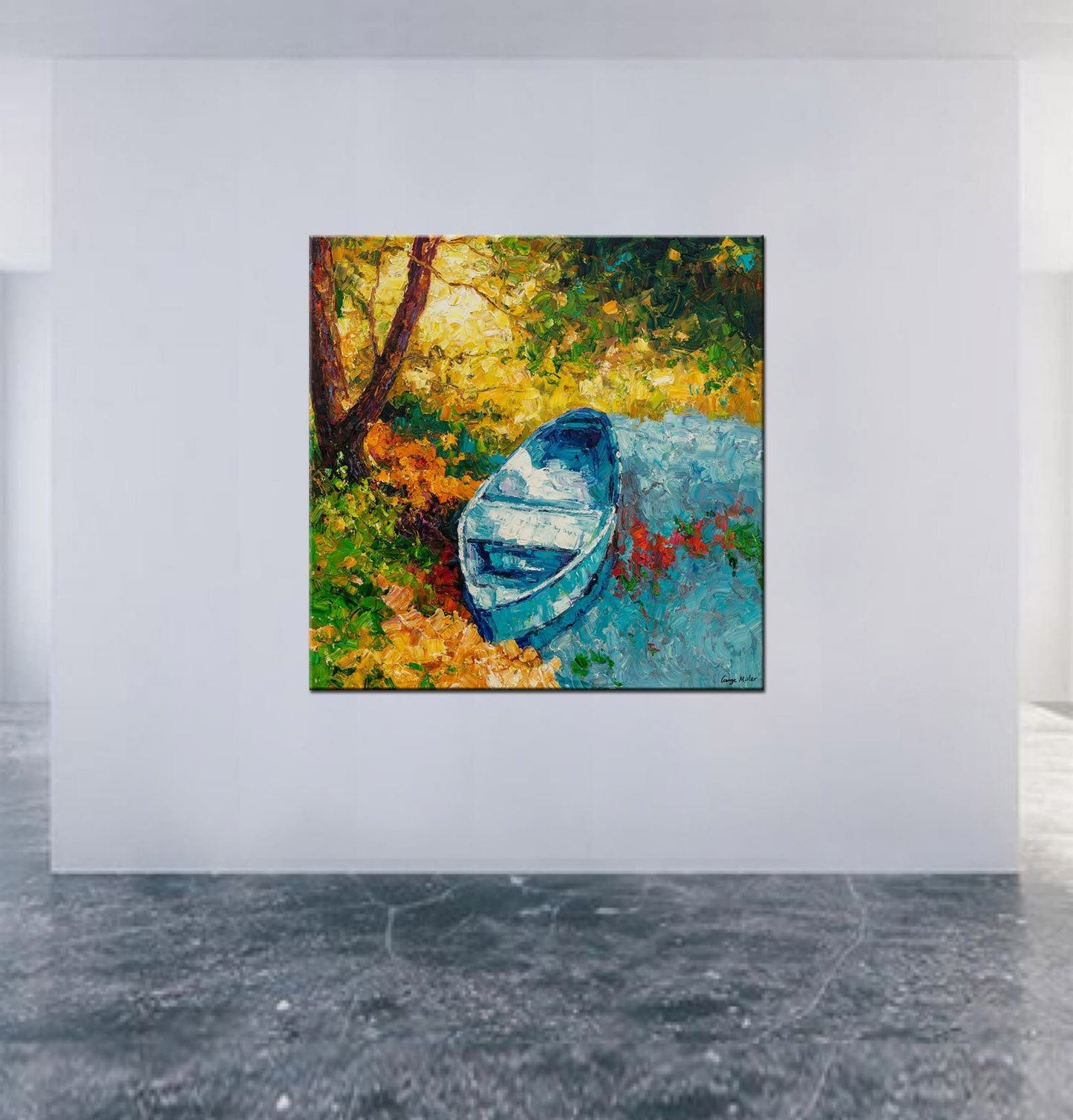 Oil Painting Fishing Boat, Small Canvas Painting, Contemporary Art, Small Metal Wall Art, Canvas Painting, Landscape Painting Spring