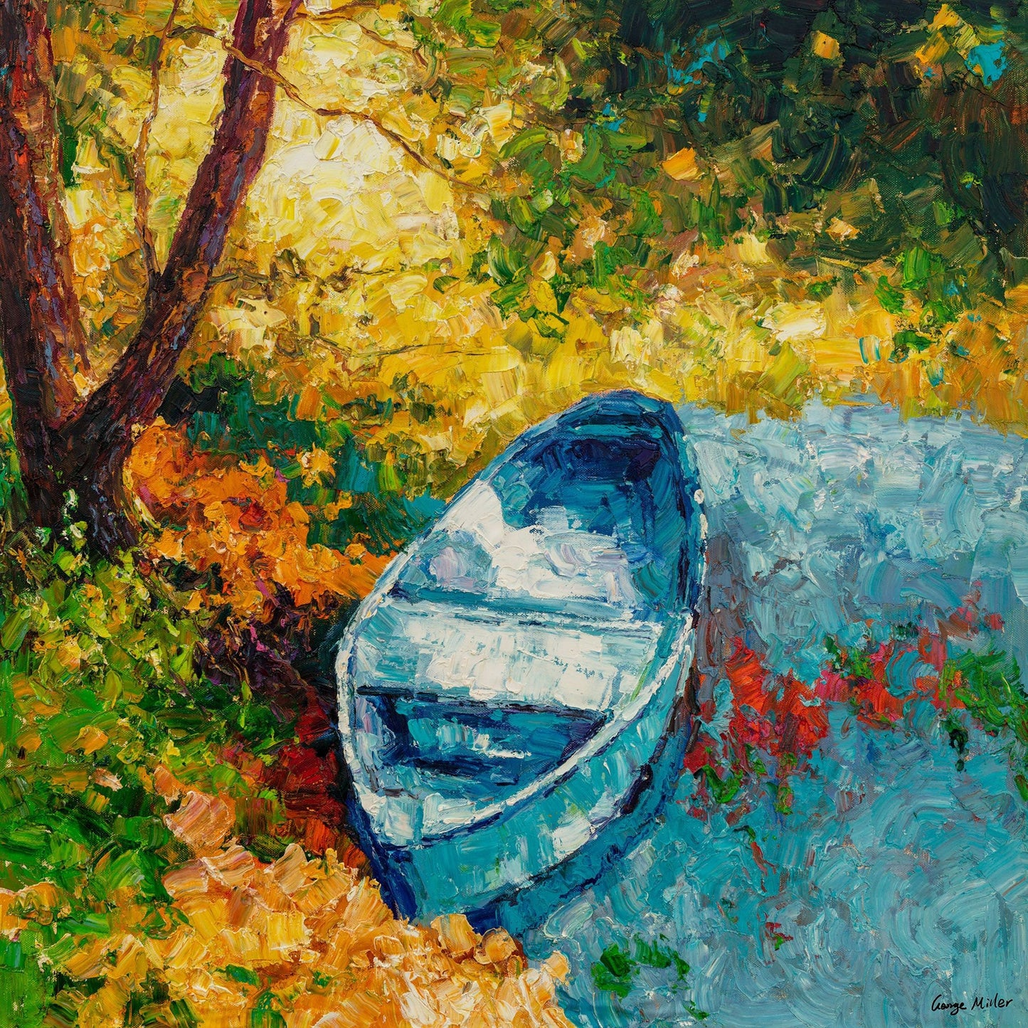 Oil Painting Fishing Boat, Small Canvas Painting, Contemporary Art, Small Metal Wall Art, Canvas Painting, Landscape Painting Spring