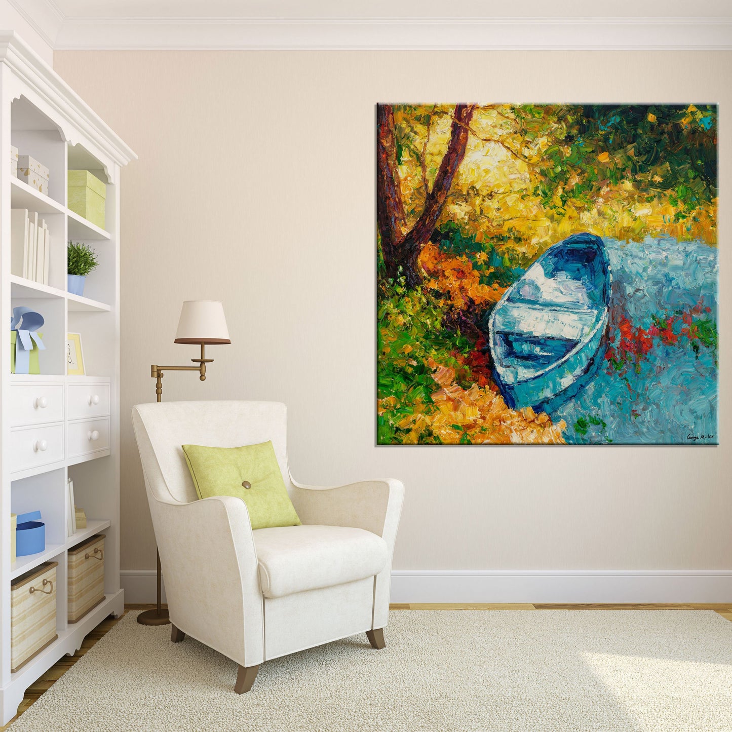 Oil Painting Fishing Boat, Small Canvas Painting, Contemporary Art, Small Metal Wall Art, Canvas Painting, Landscape Painting Spring