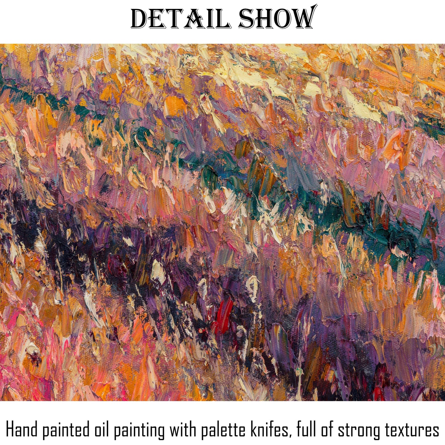 Oil Painting, Landscape Painting, Canvas Art, Oil Painting Original, French Provence Purple Lavender Field Sunset, Palette Knife Painting