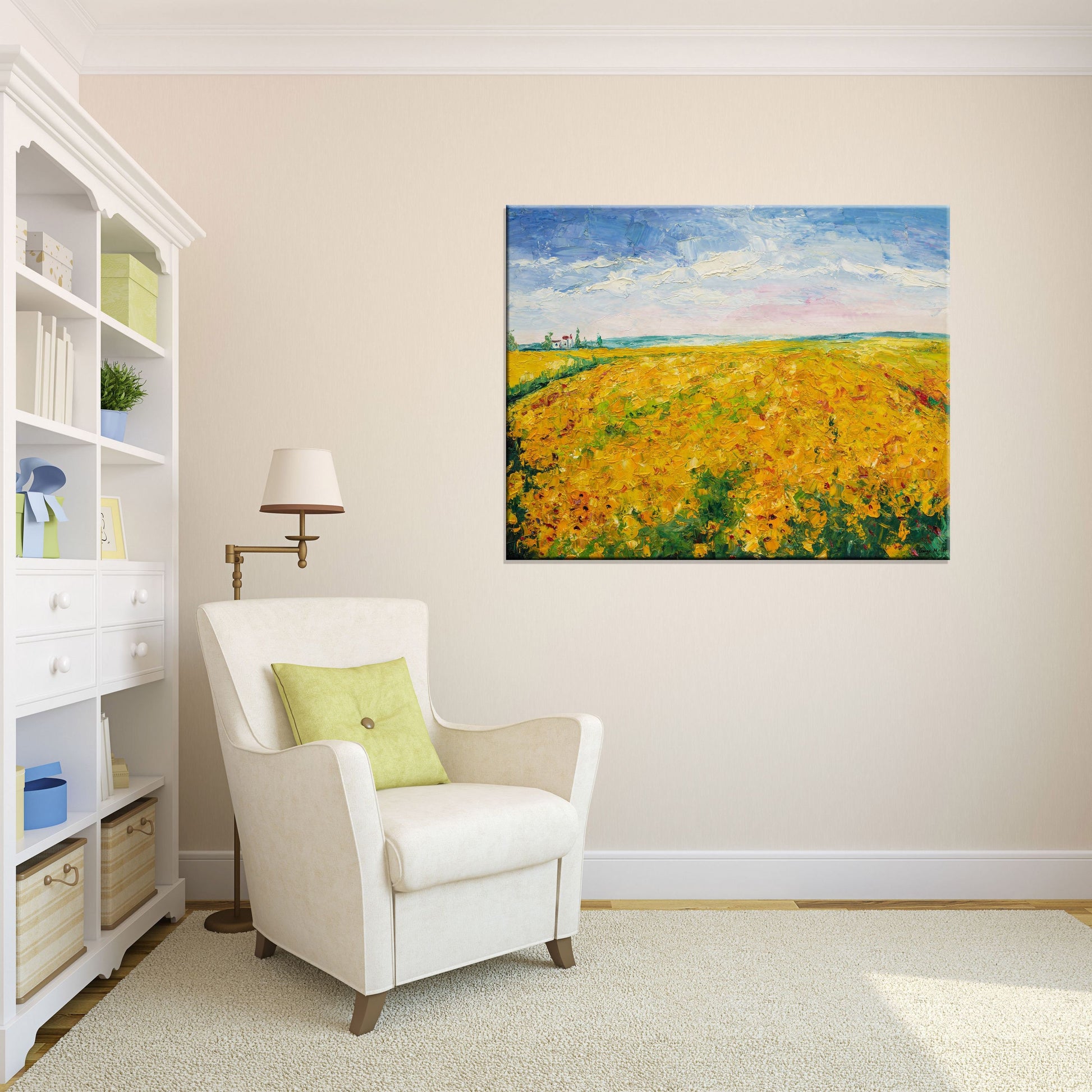 Abstract Art, Contemporary Art, Original Abstract Painting, Canvas Painting, 48" Oil Painting, Tunscany Sunflower Field, Canvas Wall Decor