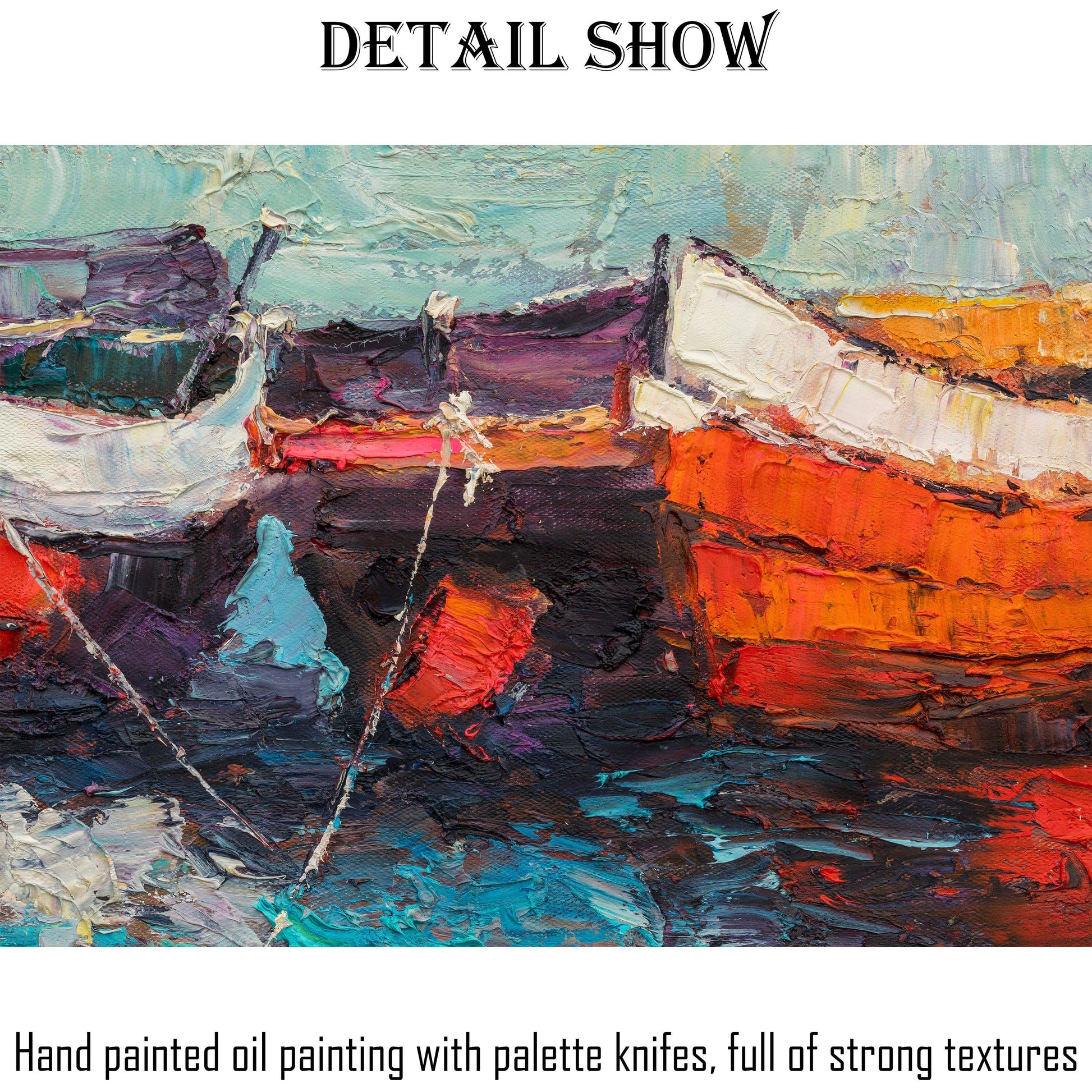 Oil Painting Seascape Fishing Boat at Dawn, Canvas Art, Canvas Wall Art, Abstract Art, Original Painting, Modern Art, Large Oil Painting
