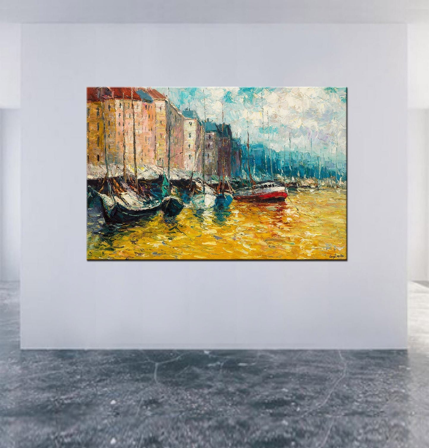 Venice Oil Painting, Gondola, Landscape Painting, Modern Painting, Wall Art, Large Canvas Art, Painting Abstract, Palette Knife Painting