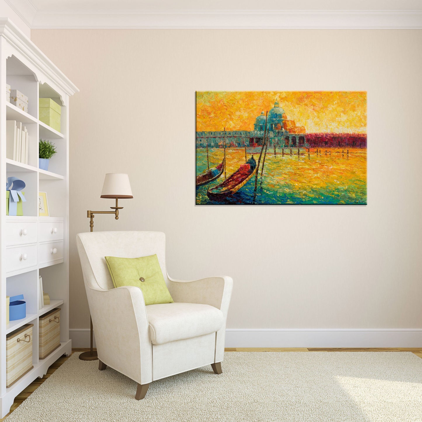 Italian Venice Gondola Oil Painting Seascape, Large Oil Painting, Abstract Canvas Art, Living Room Art, Rustic Decor, Oil Painting Landscape