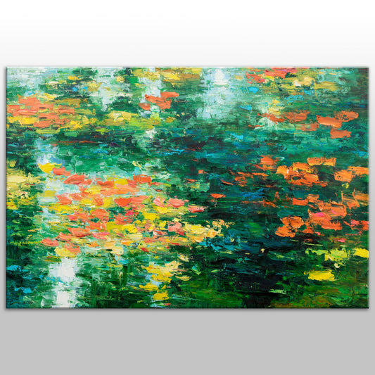 Modern Art Pond with Waterlilies, Canvas Wall Decor, Abstract Art, Large Painting, Original Canvas Painting, Original Landscape Painting
