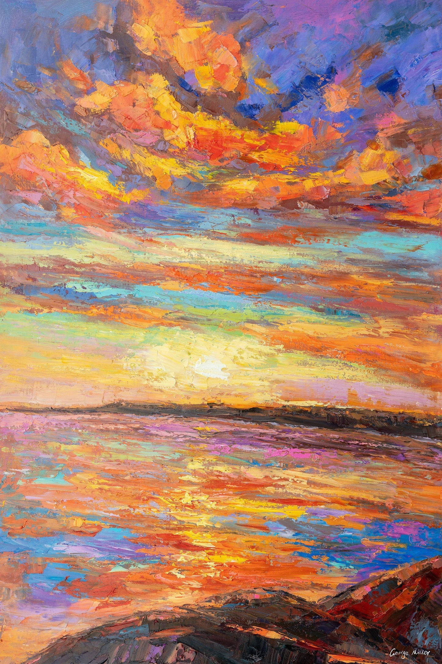 Seascape Sunset Oil Painting, Extra Large Wall Art Abstract, Landscape Painting, Wall Art, Landscape, Extra Large Wall Art Beach