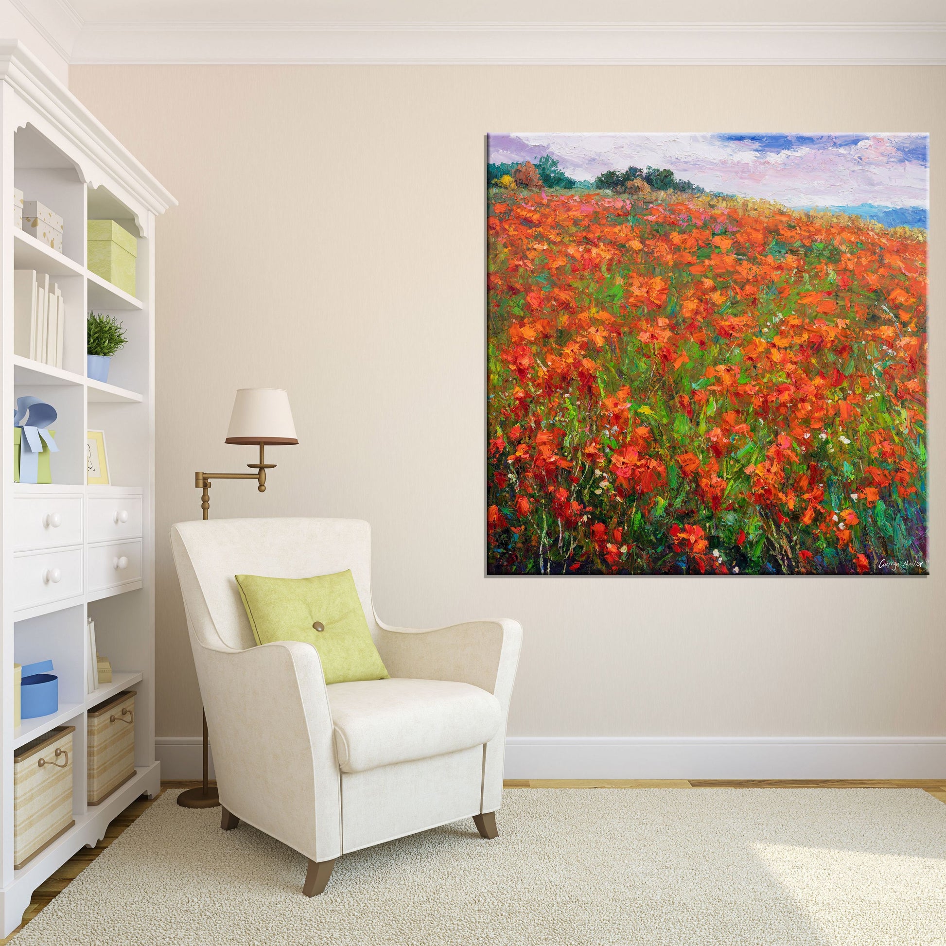 Oil Painting Landscape, Canvas Painting, Large Oil Painting, Original Abstract Painting, Abstract Painting, Flower Field at Dawn