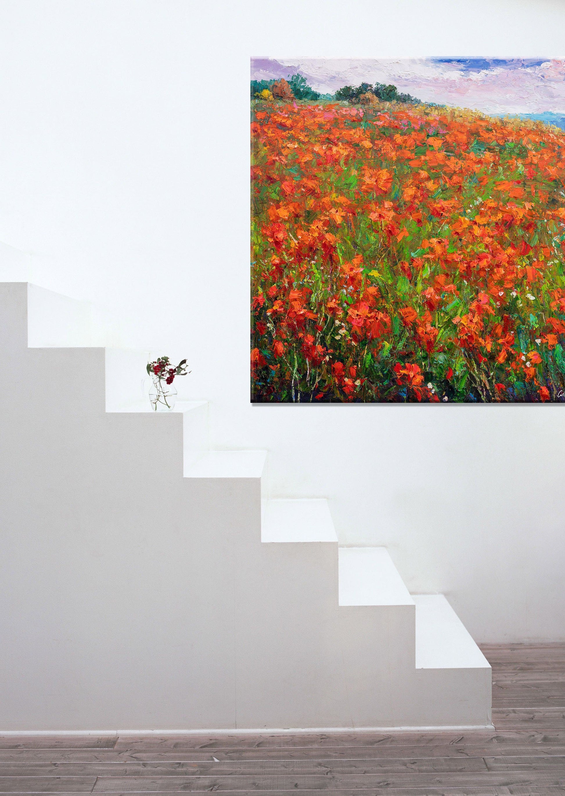 Oil Painting Landscape, Canvas Painting, Large Oil Painting, Original Abstract Painting, Abstract Painting, Flower Field at Dawn