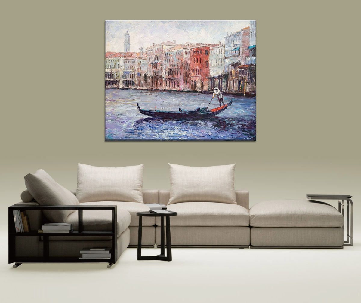 Oil Painting, Palette Knife Painting, Seascape, Venice Gondola Oil Painting, Original Abstract Art, Modern Painting, Large Wall Decor, Art