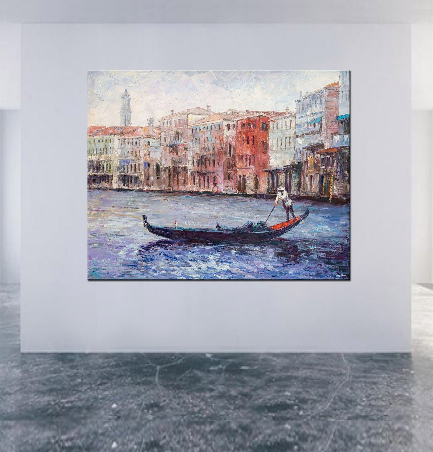 Oil Painting, Palette Knife Painting, Seascape, Venice Gondola Oil Painting, Original Abstract Art, Modern Painting, Large Wall Decor, Art