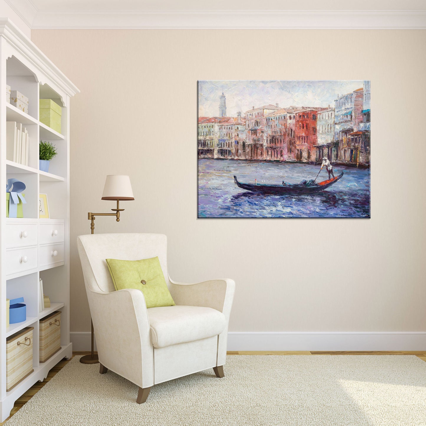 Oil Painting, Palette Knife Painting, Seascape, Venice Gondola Oil Painting, Original Abstract Art, Modern Painting, Large Wall Decor, Art