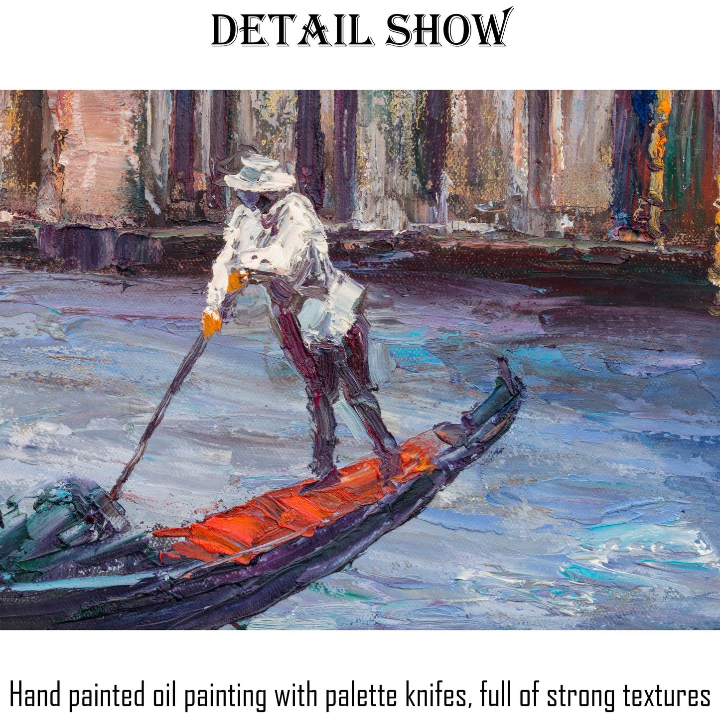 Oil Painting, Palette Knife Painting, Seascape, Venice Gondola Oil Painting, Original Abstract Art, Modern Painting, Large Wall Decor, Art