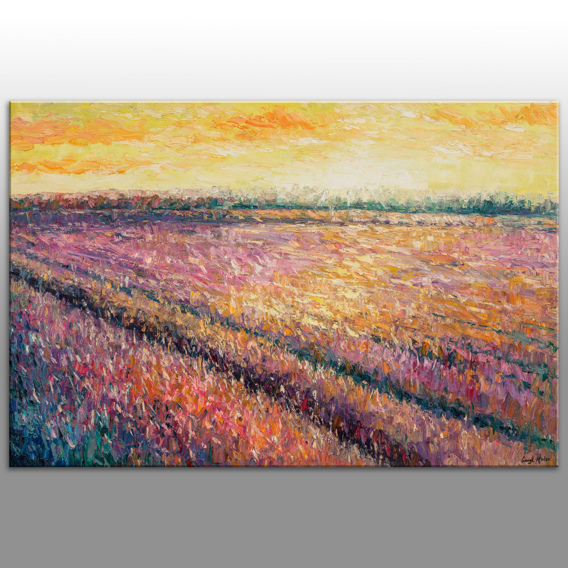 Oil Painting, Landscape Painting, Canvas Art,  Oil Painting Original, French Provence Purple Lavender Field Sunset, Palette Knife Painting