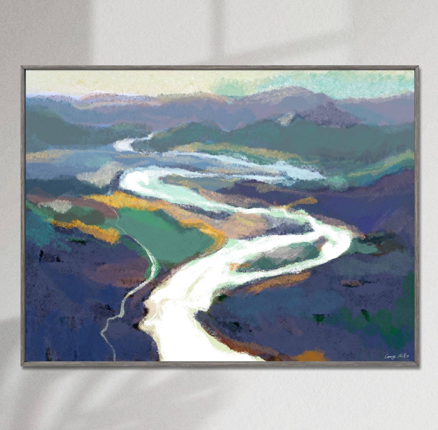Giclée Print Landscape with Mountain and River, Abstract Artwork, Art Prints Watercolor, Artwork, Modern Wall Art, Dining Room Wall Art
