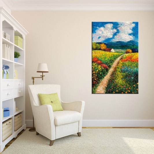Oil Painting Village In Spring, Canvas Wall Art, Wall Art Painting, Landscape Wall Art, Large Oil Painting Original Canvas, Modern Wall Art
