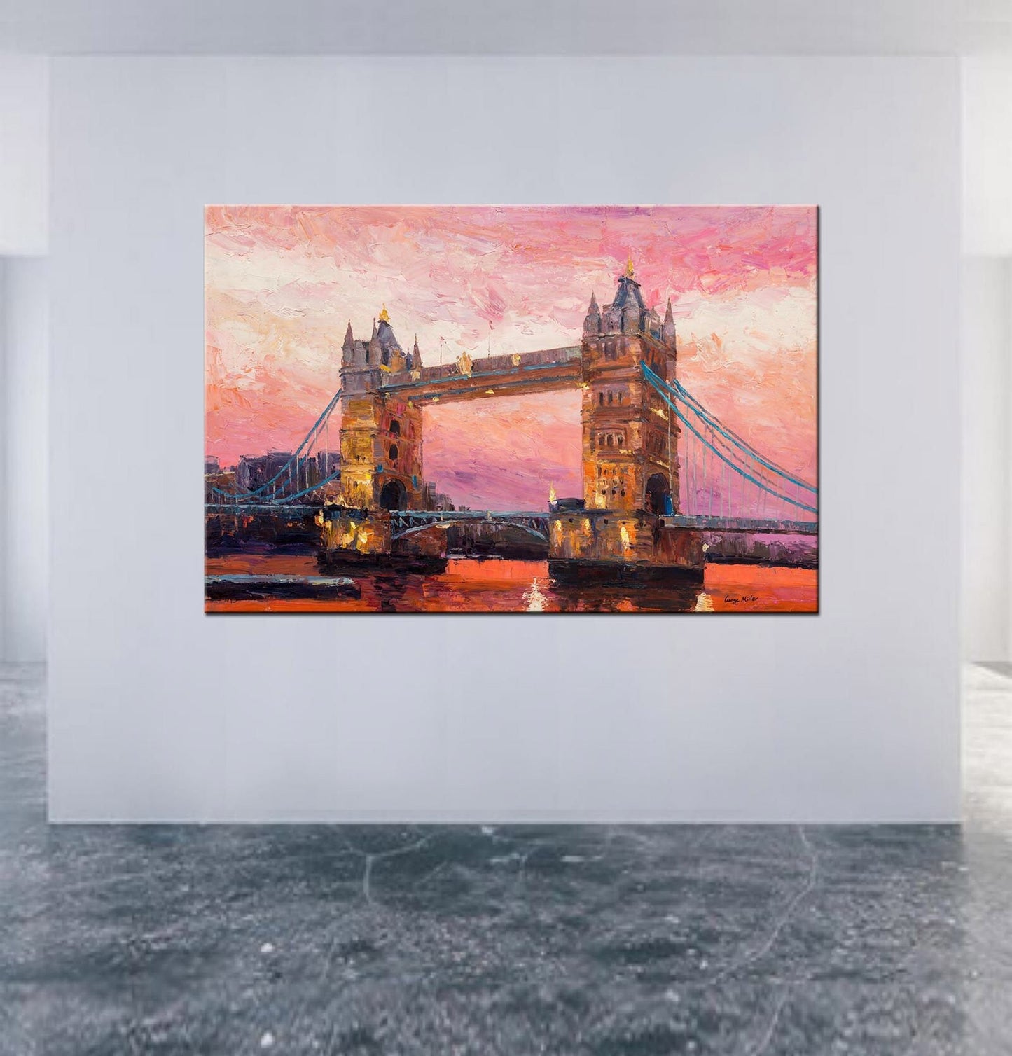 Tower Bridge, River Thames London, Original Oil Painting, Oil Painting Abstract, Landscape Oil Painting, Large Art, Abstract Wall Art
