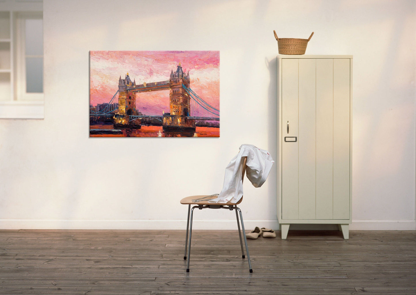 Tower Bridge, River Thames London, Original Oil Painting, Oil Painting Abstract, Landscape Oil Painting, Large Art, Abstract Wall Art