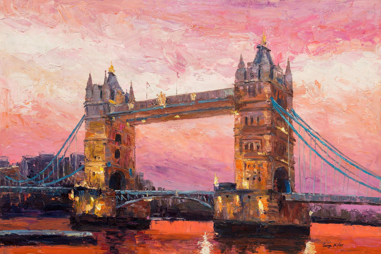 Tower Bridge, River Thames London, Original Oil Painting, Oil Painting Abstract, Landscape Oil Painting, Large Art, Abstract Wall Art