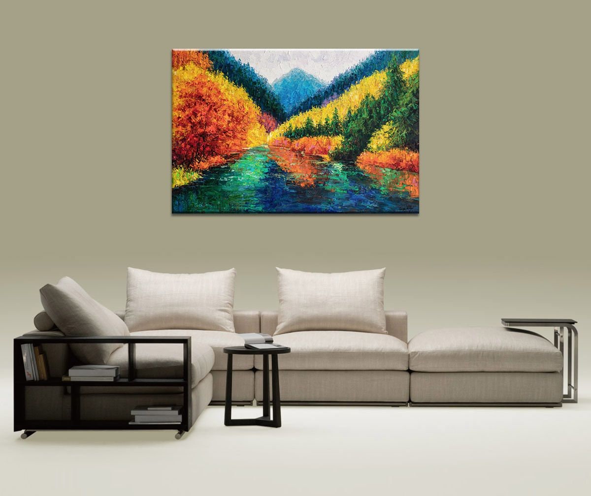 Oil Painting Autumn, Landscape Painting, Large Art, Abstract Art, Wall Art, Canvas Art, Palette Knife Painting, Large Canvas Wall Art