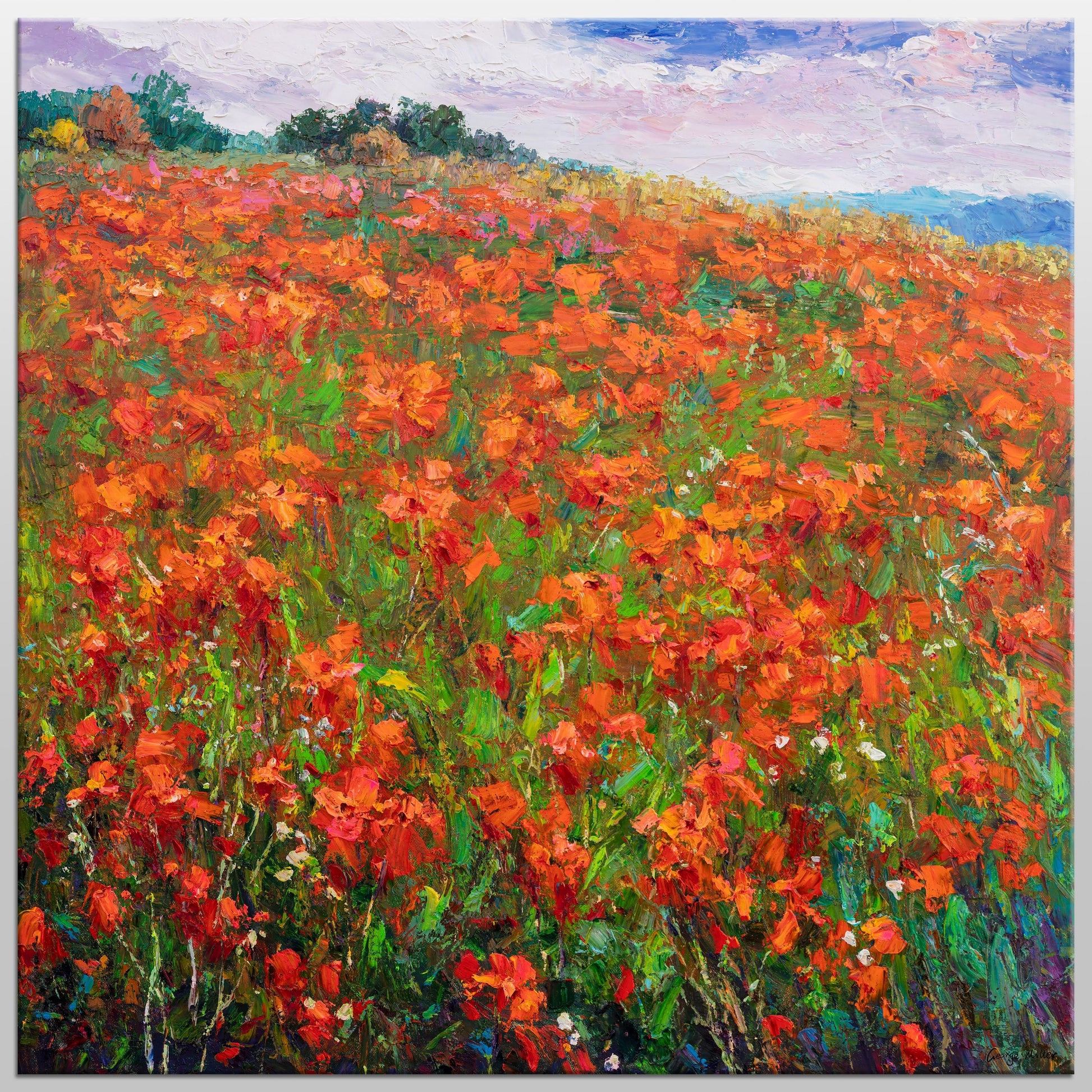 Oil Painting Landscape, Canvas Painting, Large Oil Painting, Original Abstract Painting, Abstract Painting, Flower Field at Dawn