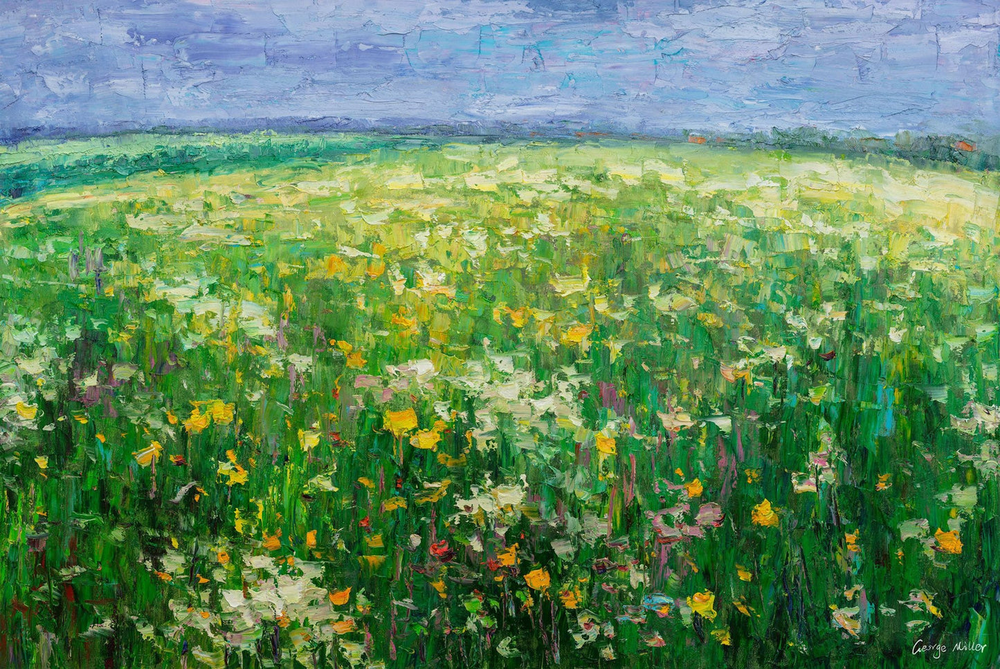 Oil Painting Spring Field with Wild Flowers, Large Abstract Art, Abstract Landscape Painting, Abstract Canvas Art, Abstract Oil Painting