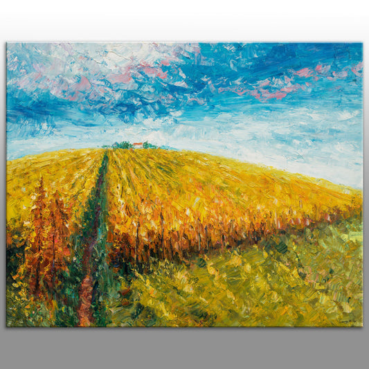 Oil Painting Italian Tuscany Vinyard, Landscape Oil Painting, Modern Wall Art, Kitchen Decor, Canvas Painting, Abstract Art, Large Art