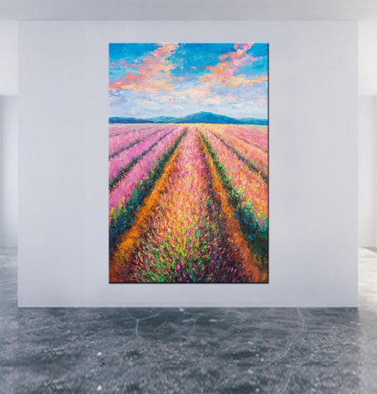 Oil Painting, Large Canvas Art, Large Landscape Painting, Contemporary Art, Rustic Wall Decor, Canvas Art, French Provence Lavender Field