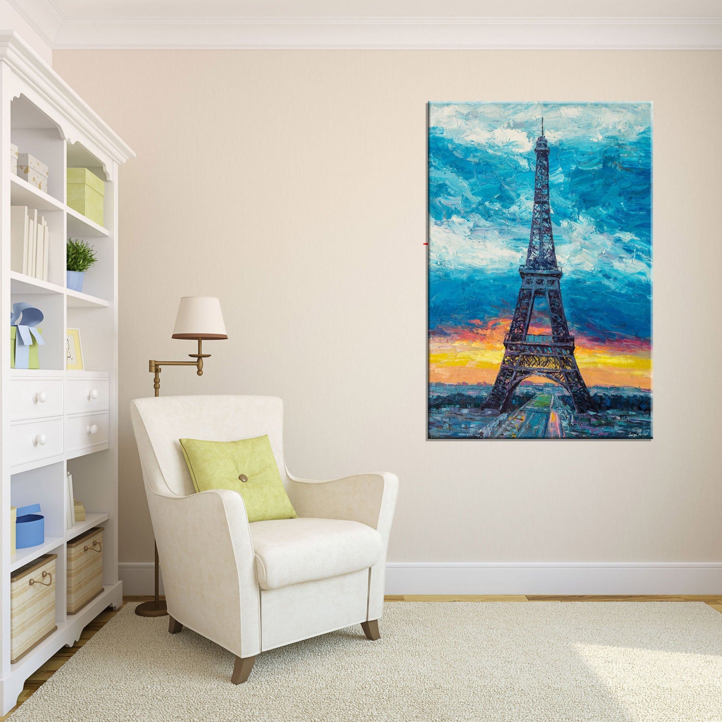 Original Landscape Painting Paris Eiffel Tower at Dawn, Large Wall Art Cityscape, Modern Art, Abstract Canvas Painting, Large Oil Painting