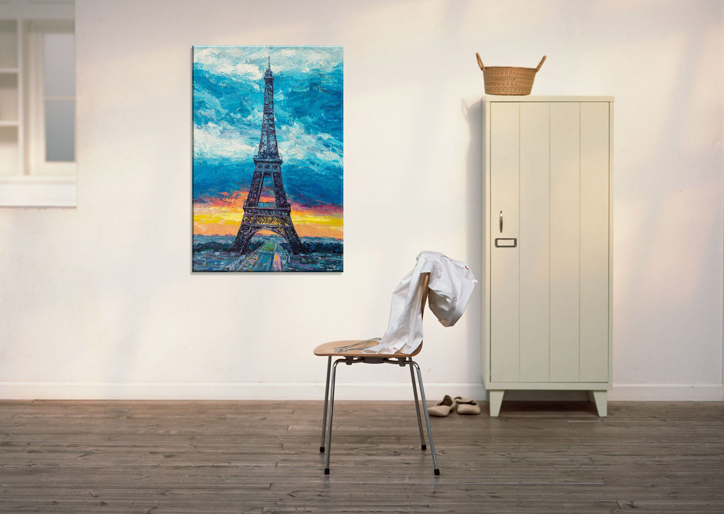 Original Landscape Painting Paris Eiffel Tower at Dawn, Large Wall Art Cityscape, Modern Art, Abstract Canvas Painting, Large Oil Painting