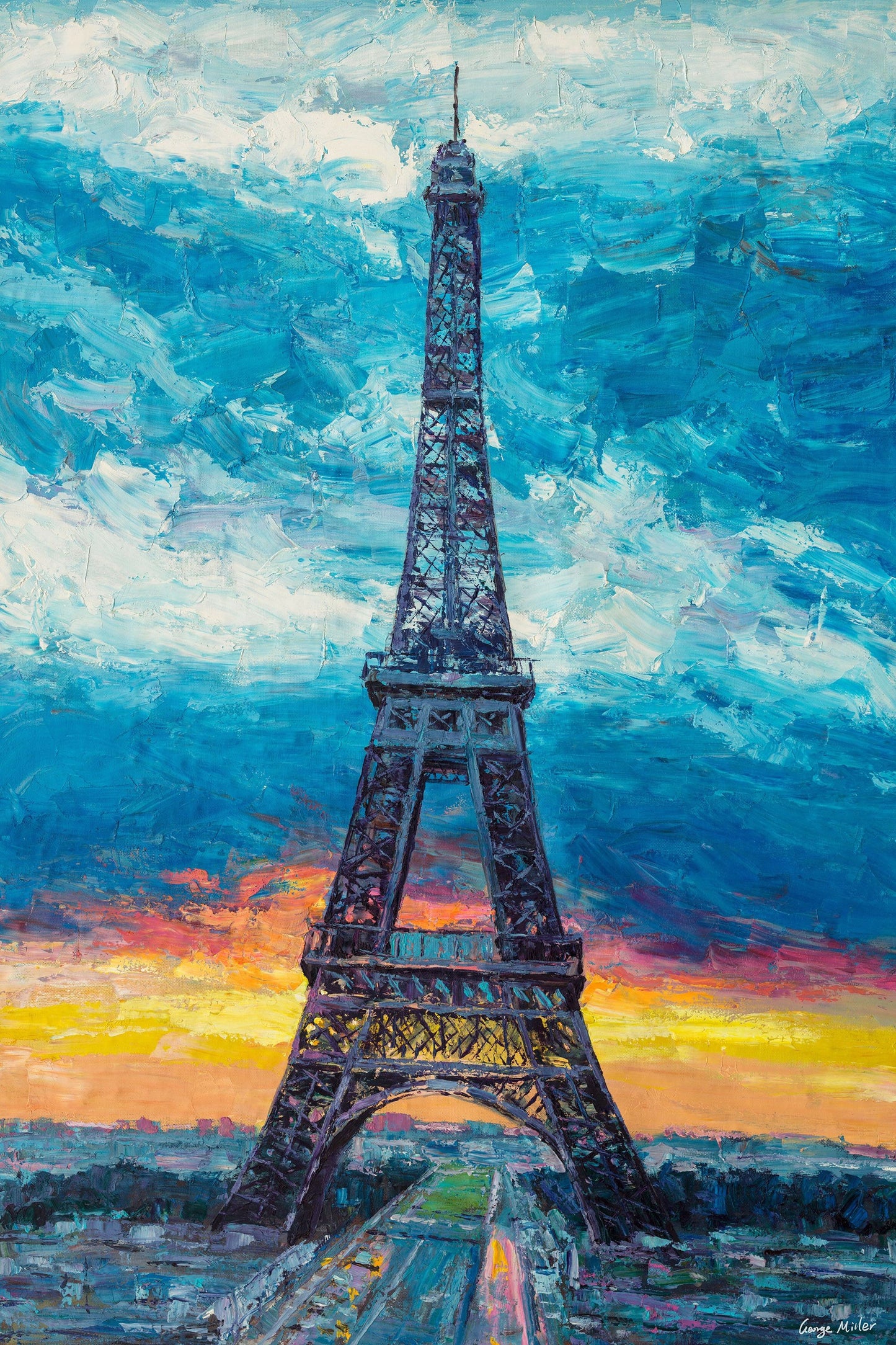 Original Landscape Painting Paris Eiffel Tower at Dawn, Large Wall Art Cityscape, Modern Art, Abstract Canvas Painting, Large Oil Painting