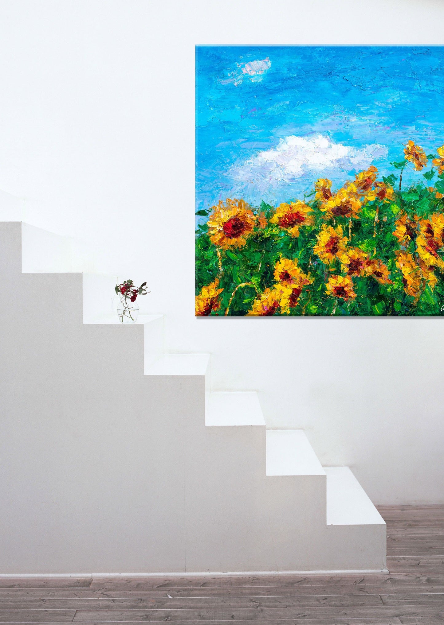 Floral Oil Painting Sunflowers, Modern Art, Abstract Painting, Livingroom Wall Decor, Flower Painting, Large Canvas Art, Canvas Painting