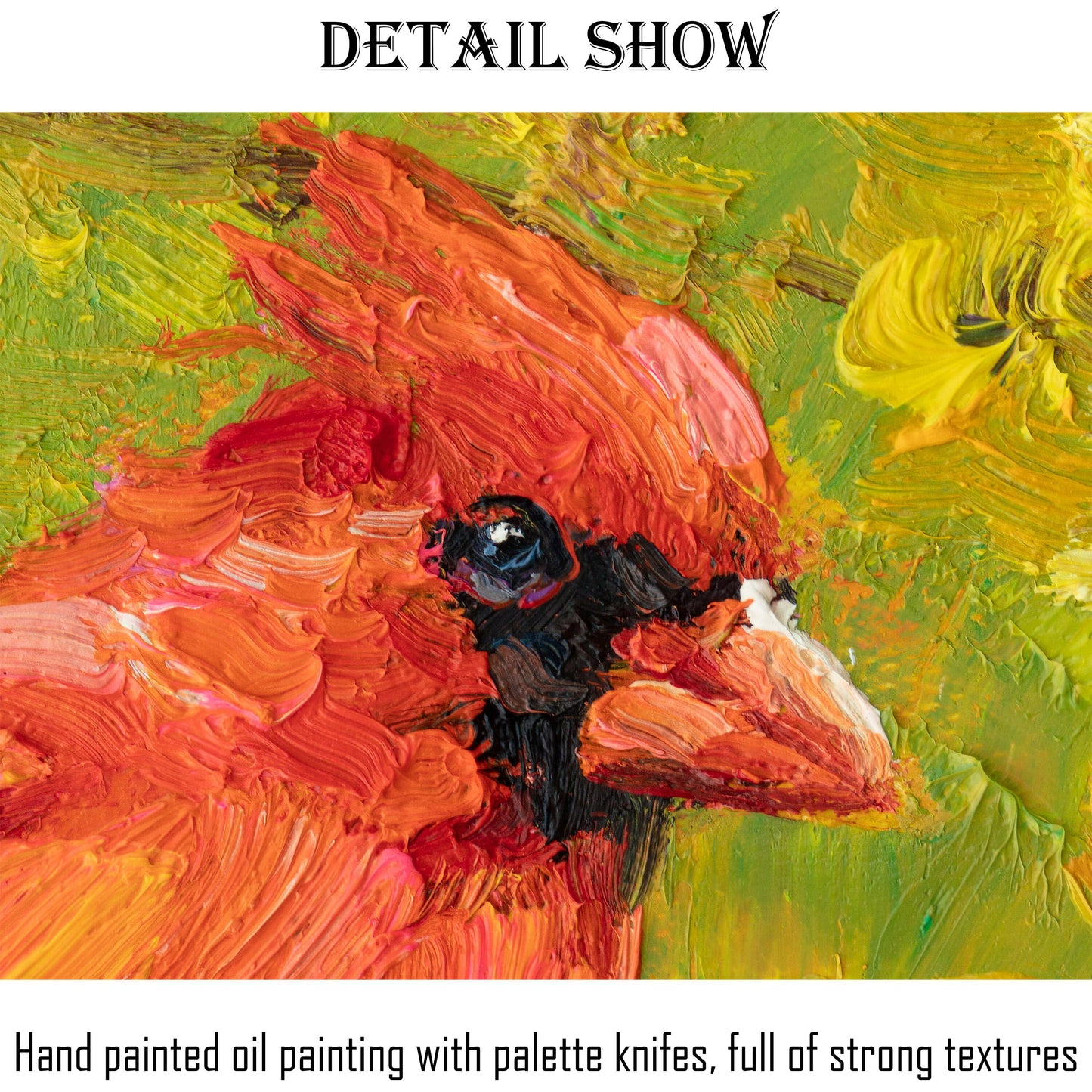 Original Oil Painting Northern Cardinal Male Bird, Contemporary Art, Abstract Painting, Abstract Canvas Painting, Contemporary Wall Art