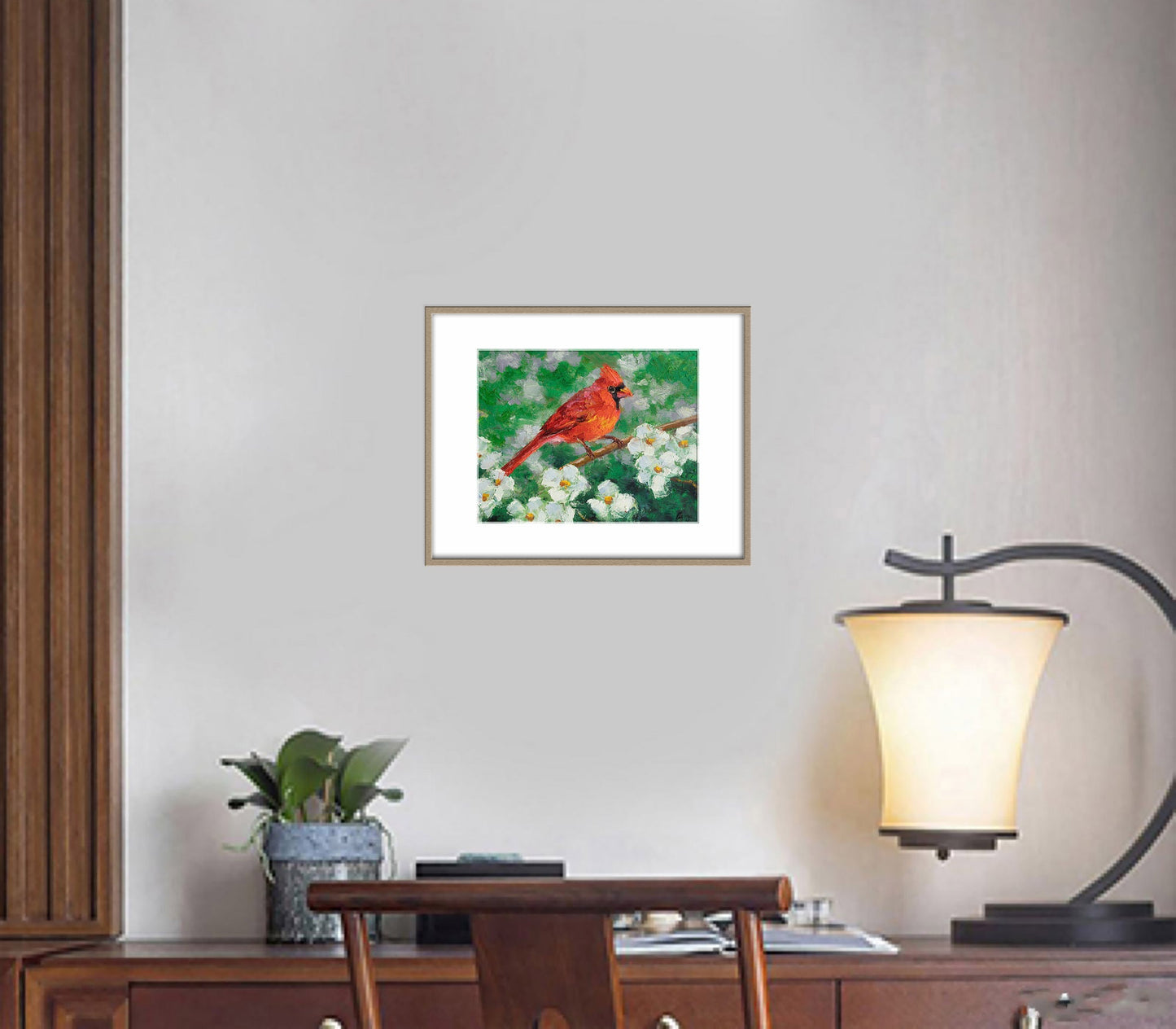 Northern Cardinal Male Birds Art, Original Artwork, Modern Wall Art, Large Abstract Art, Kitchen Art, Abstract Oil Painting, Canvas Painting