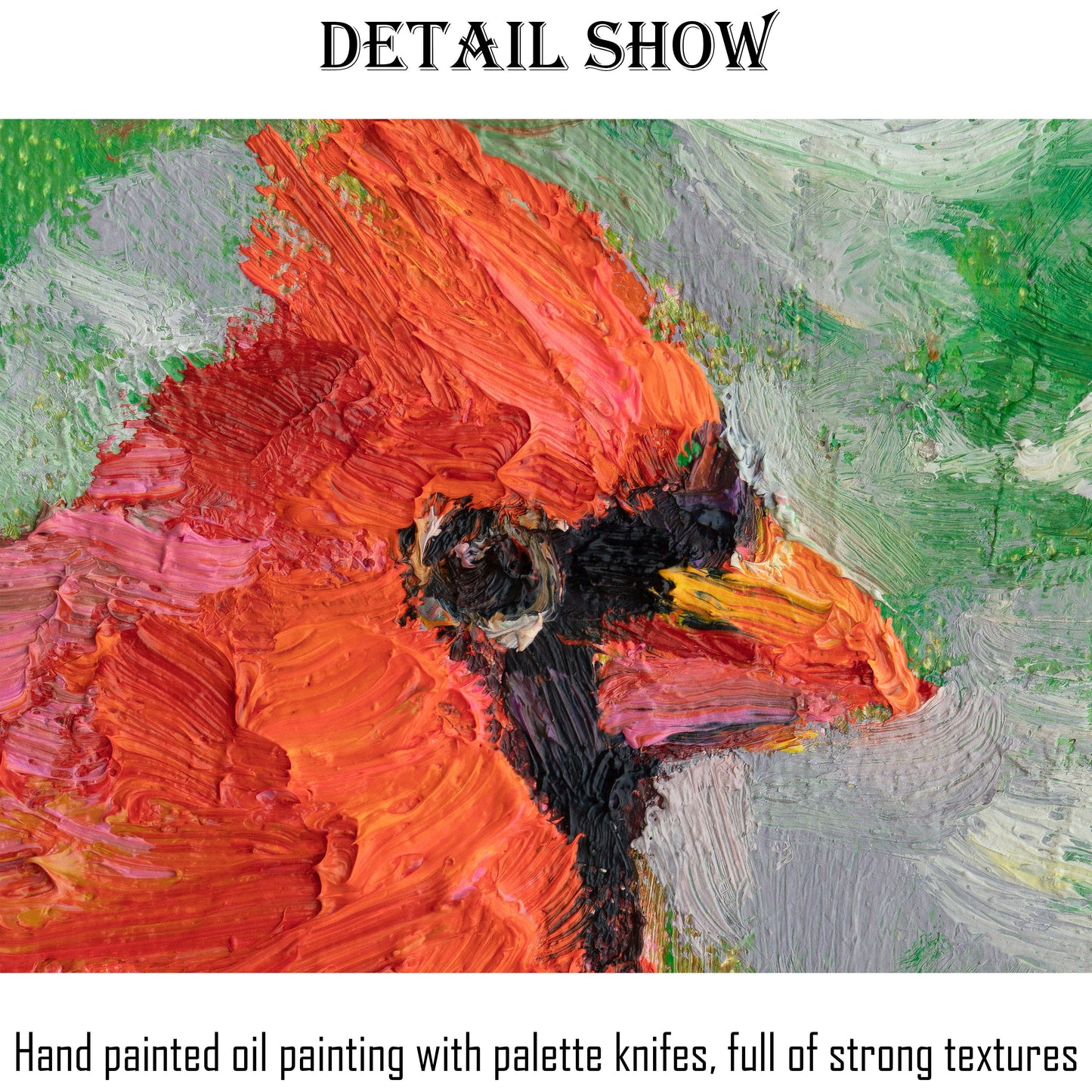 Northern Cardinal Male Birds Art, Original Artwork, Modern Wall Art, Large Abstract Art, Kitchen Art, Abstract Oil Painting, Canvas Painting