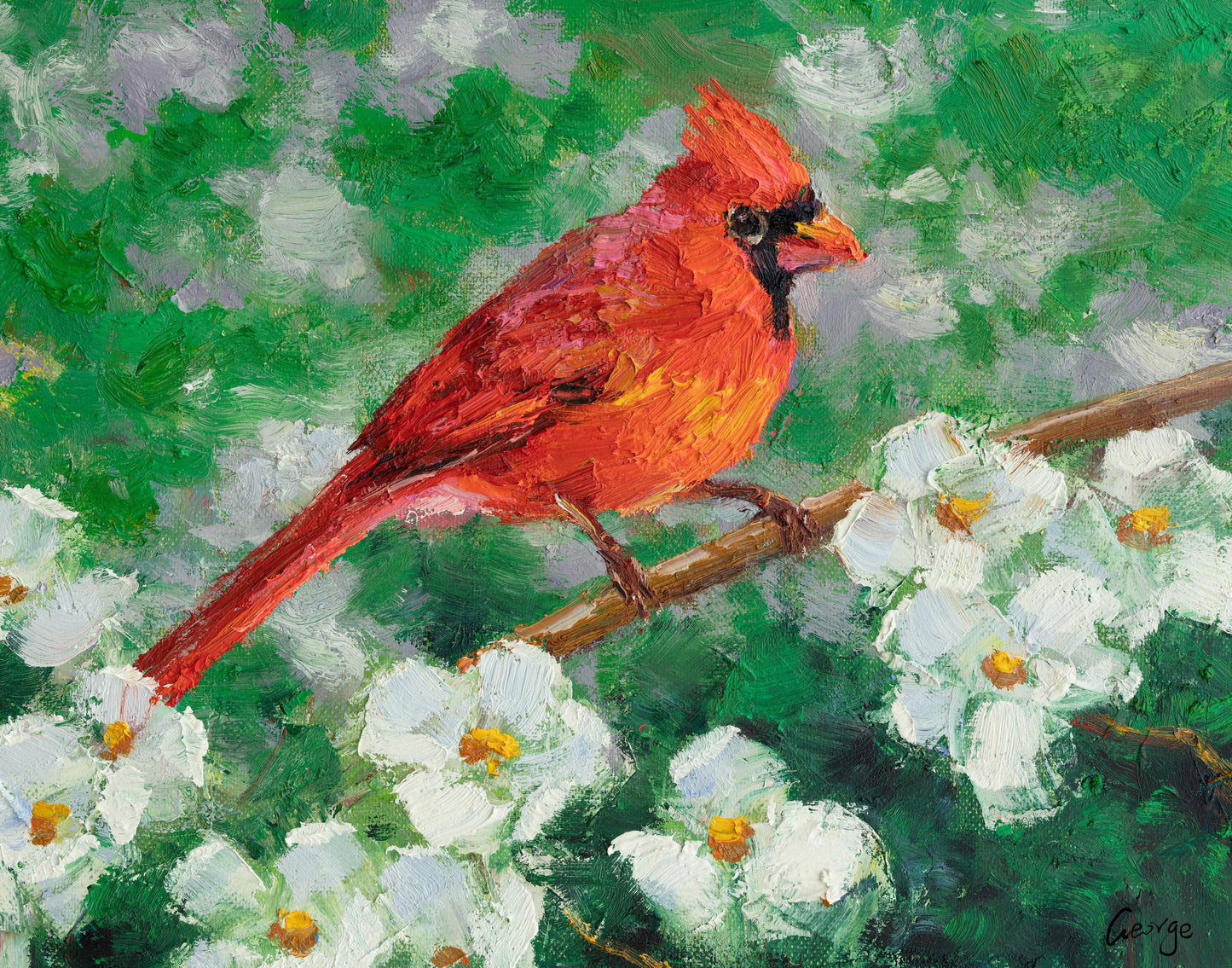 Northern Cardinal Male Birds Art, Original Artwork, Modern Wall Art, Large Abstract Art, Kitchen Art, Abstract Oil Painting, Canvas Painting