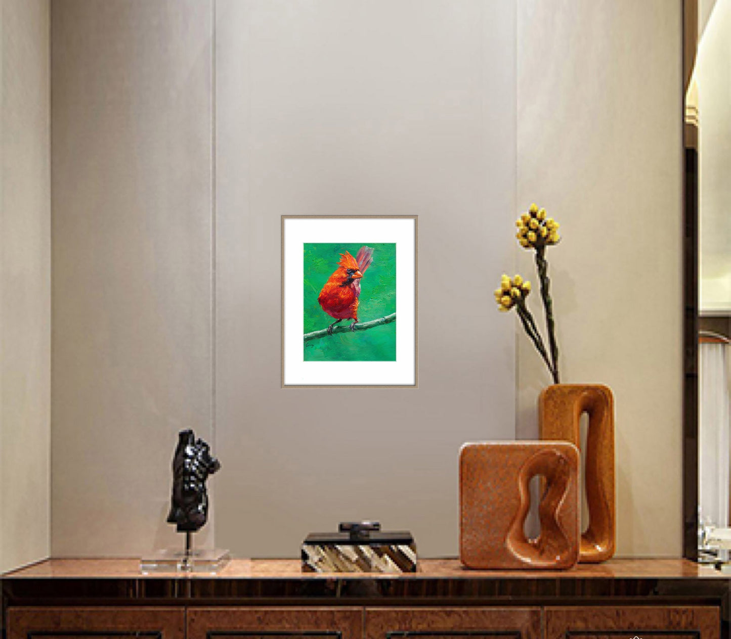 Bird Painting Northern Cardinal Male, Contemporary Painting, Canvas Painting, Original Artwork, Large Abstract Art, Oil Painting, Bird Art