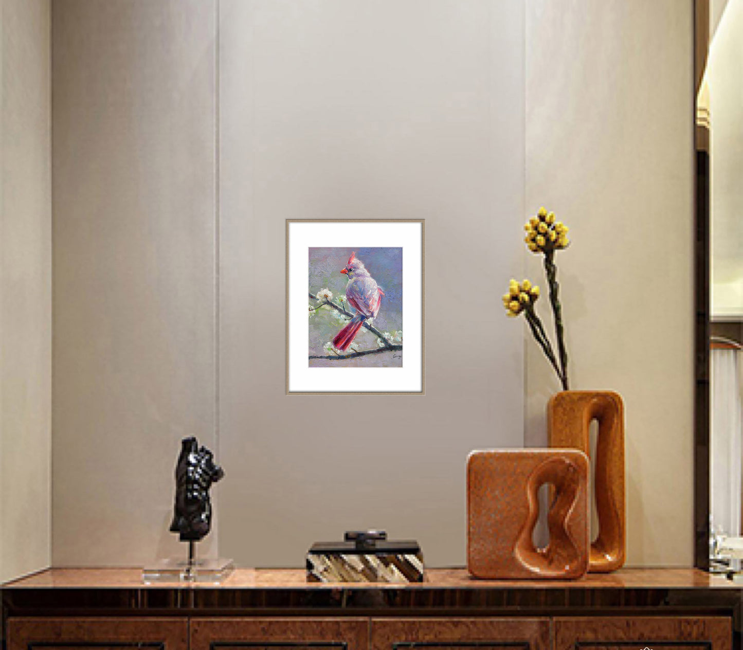 Bird Painting Northern Cardinal Female, Abstract Painting, Canvas Art, Modern Painting, Canvas Painting, Bird Art, Original Abstract Art