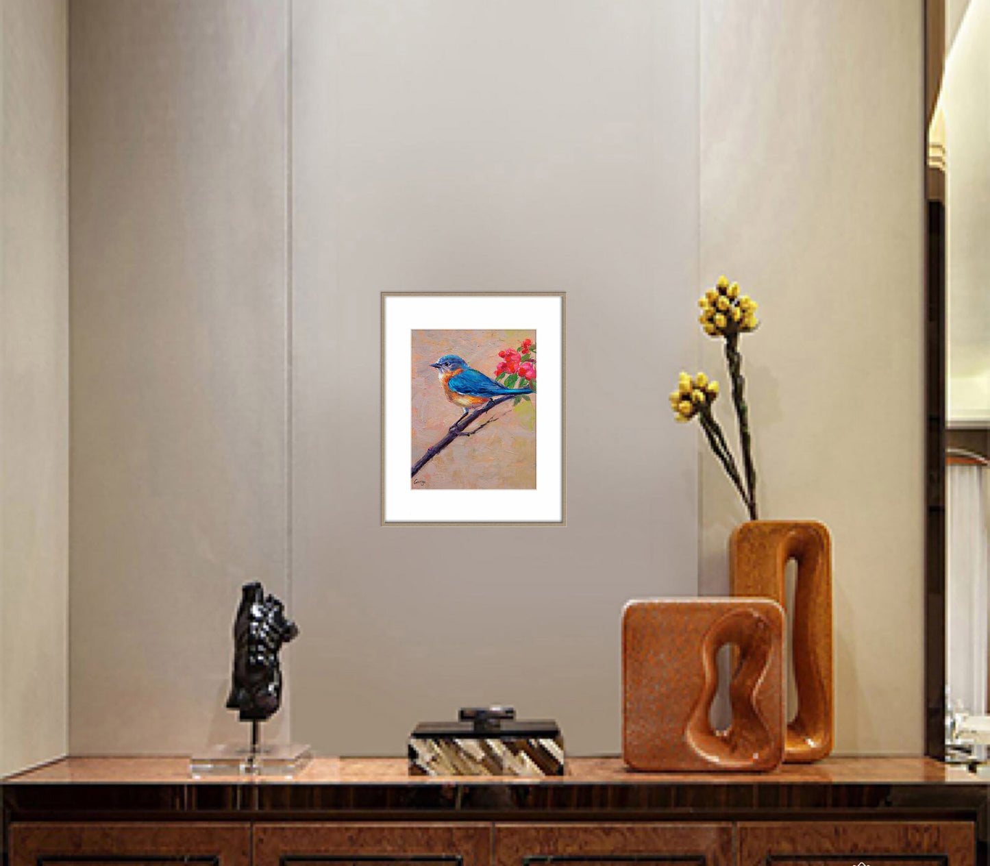 Small Oil Painting Blue Bird, Abstract Canvas Art, Contemporary Art, Bird Artwork, Bedroom Wall Decor, Wall Art Canvas Original Oil Painting