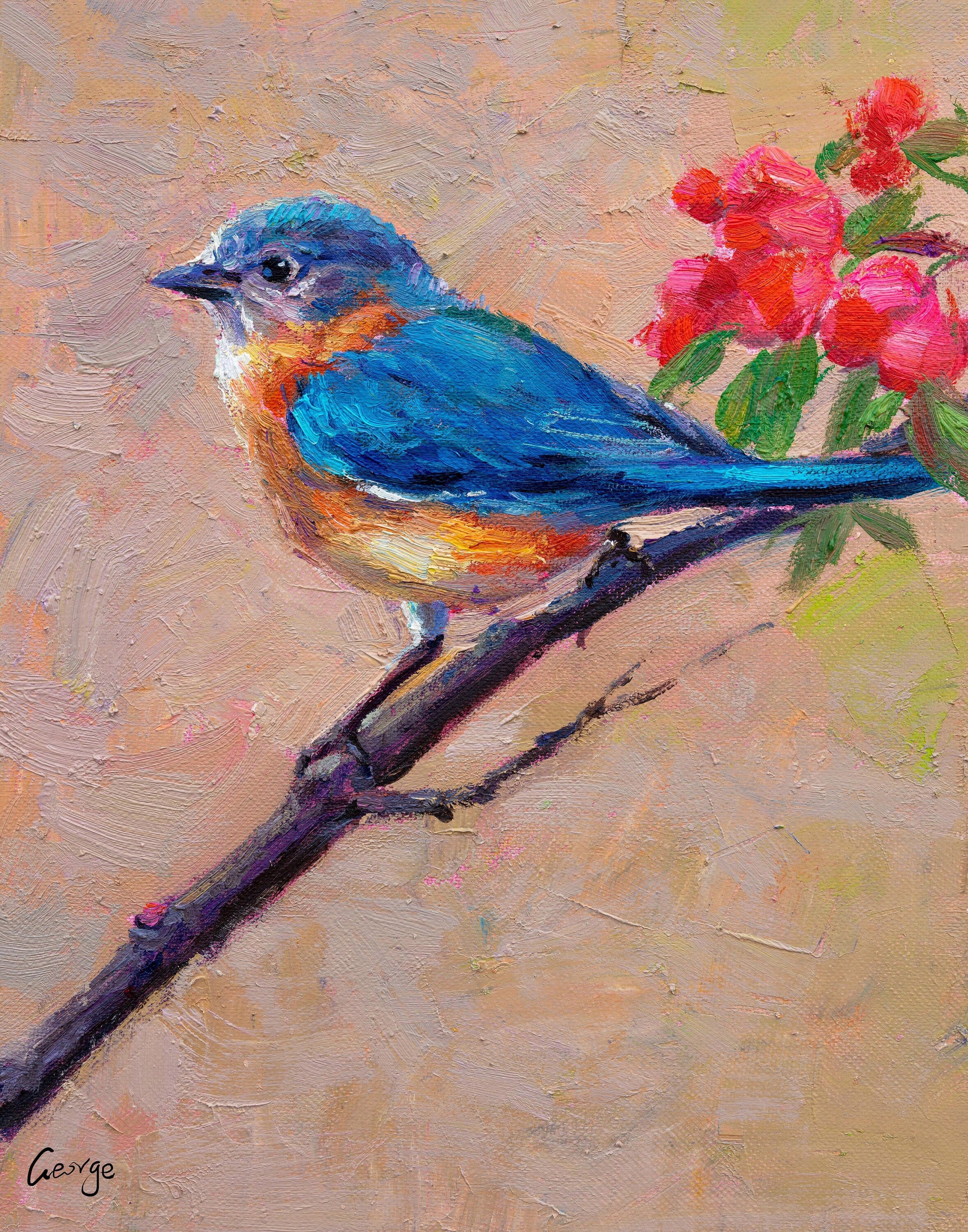 Small Oil Painting Blue Bird, Abstract Canvas Art, Contemporary Art, Bird Artwork, Bedroom Wall Decor, Wall Art Canvas Original Oil Painting