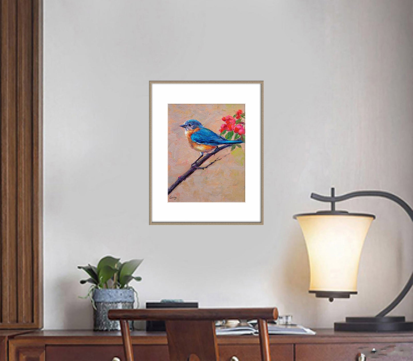 Small Oil Painting Blue Bird, Abstract Canvas Art, Contemporary Art, Bird Artwork, Bedroom Wall Decor, Wall Art Canvas Original Oil Painting