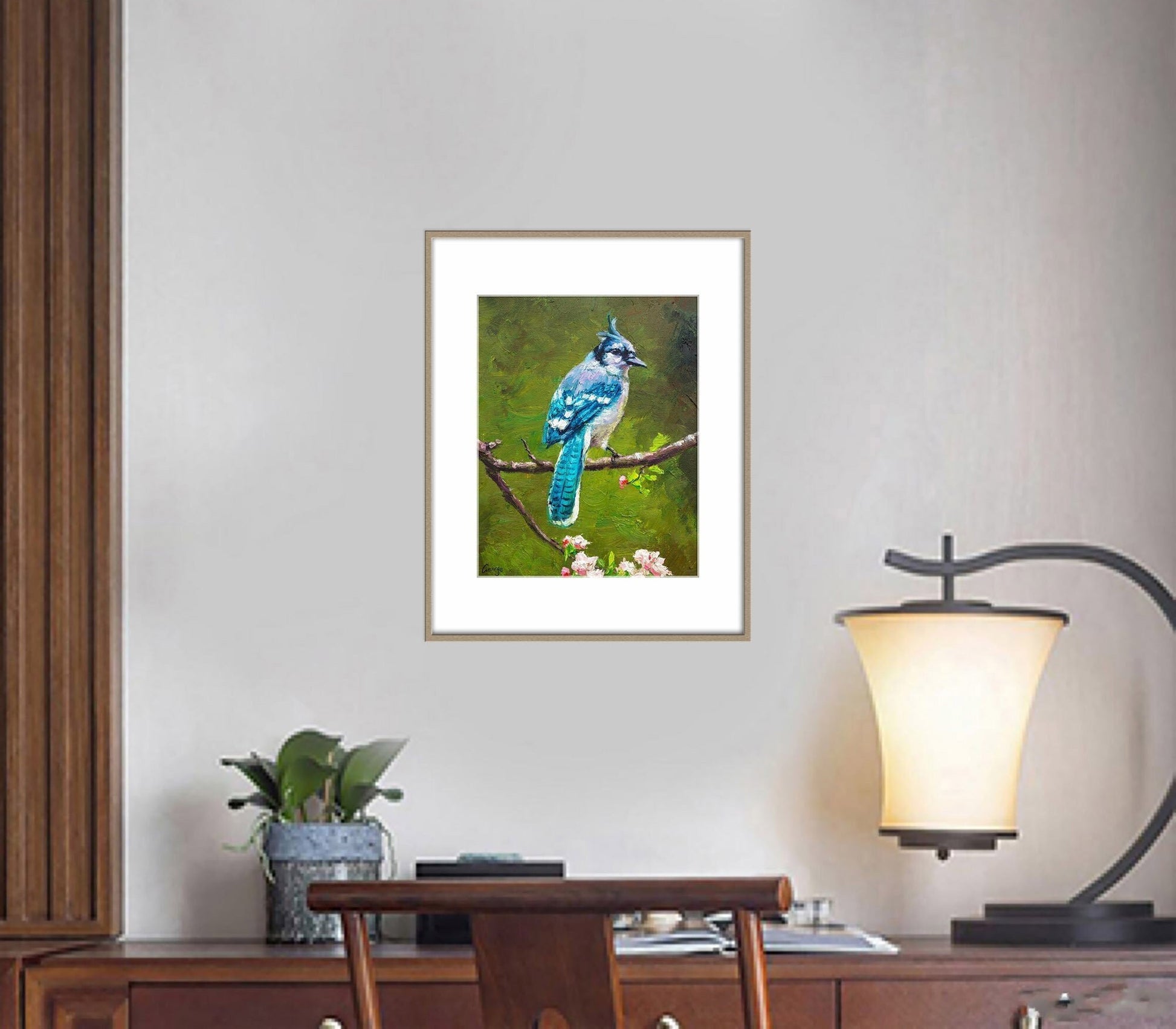 Bird Oil Painting Blue Jay, Abstract Canvas Art, Canvas Art, Birds, Oil Painting Abstract, Bedroom Wall Decor, Modern Art, Original Artwork